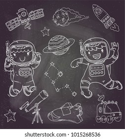 doodle aerospace or couple astronauts illustration vector