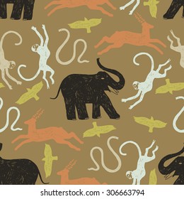 doodle african animals seamless pattern