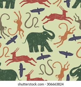 doodle african animals seamless pattern
