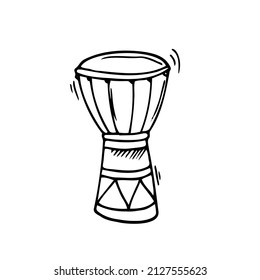 Doodle African djembe illustration in vector. Hand drawn African djembe icon in vector