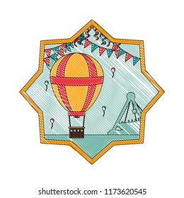 doodle air balloon with party flags inside star