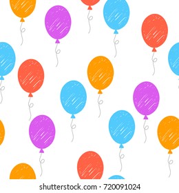 Doodle air balloon seamless background. Abstract handmade pattern for card, invitation, bag, wallpaper, album, scrapbook, holiday wrapping paper, textile fabric, garment, t-shirt etc