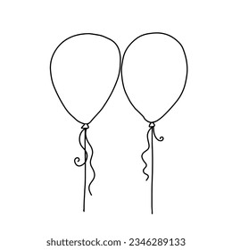 Globos de aire con dibujos animados. Cute simple línea de doodle arte fiesta de globo de aire, cumpleaños, graduación de tarjeta de saludo colorear elemento de diseño de página