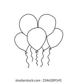 Doodle air balloons. Cute simple doodle line art air balloon party, birthday, graduation greeting card coloring page design element