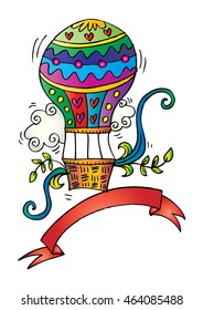  Doodle air baloon with ribbon.
