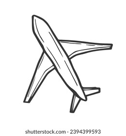 Doodle air plane drawing isolated on white background