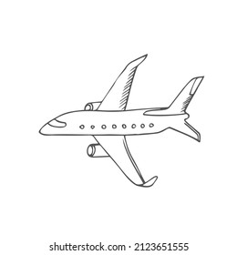 doodle air plane illustration. vector line plain isolated on white