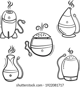 Doodle air purifier icon set line vector, hand drawn