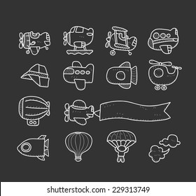 Doodle airplane icon set