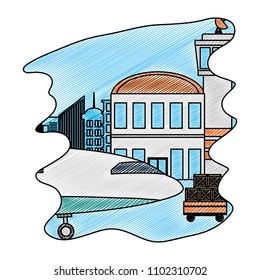 doodle airplane transport and vehicle towing luggage