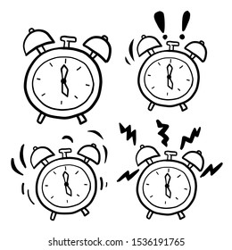 Doodle alarm clock, doodle simple line outline style. Icon vector
