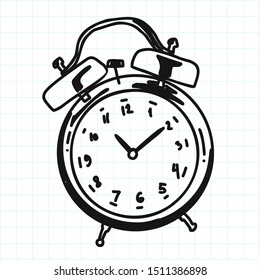 doodle Alarm clock wake-up time, vector illustration