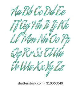 Doodle alphabet with hand drawn abstract floral pattern.