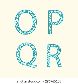 Doodle alphabet. Letter "O", "P", "Q', "R'. 