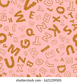 Doodle alphabet seamless background.  Endless vector pattern with letters.