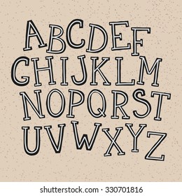 Doodle alphabet, vector simple hand drawn letters textured with pencil doodles. Decorative font for books, posters, postcard, web hand drawn style typography.