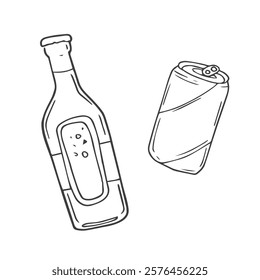 Doodle aluminium coke can and bottle. Beverage simple set