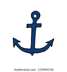 Doodle anchor. hand drawn of a anchor isolated on a white background. Vector illustration sticker, icon, design element