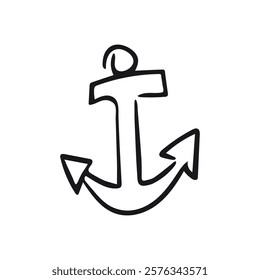 Doodle Anchor Icon, line hand drawn marine symbol vector design. Great for mobile app, web design, game, etc