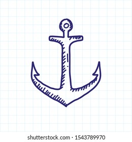 doodle anchor icon, vector illustration
