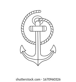 Doodle anchor on a white background. Sea elements. Travel by sea. Isolated vector illustration on a white background.