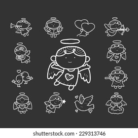 Doodle angel icon set