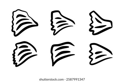 Doodle angel wing, vector sketch wings. Hand drawn bird tattoo silhouette. Illustration on white background. Cartoon style