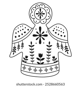 Doodle angel.Decorative Swedish element for Christmas, New Year design. Hand-drawn vector illustration isolated on transparent background. Vector illustration EPS10.