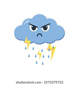 Doodle angry cloud with thunder cartoon character