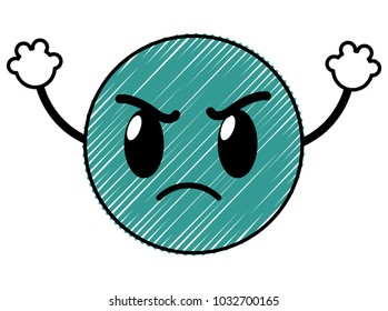 doodle angry emoji face expression with arms