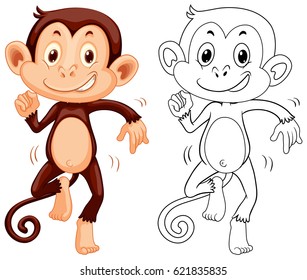 Doodle animal character for monkey dancing illustration
