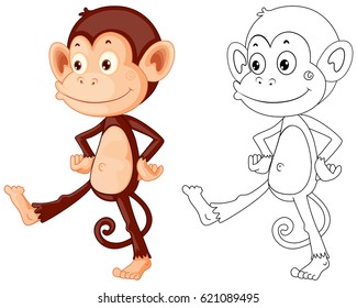Doodle animal character for monkey illustration