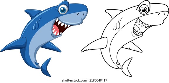 Doodle animal character for shark illustration