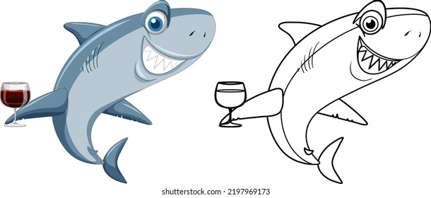 Doodle animal character for shark illustration