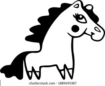 Doodle animal for cute big-eyed horse. Picture for children in cartoon style.