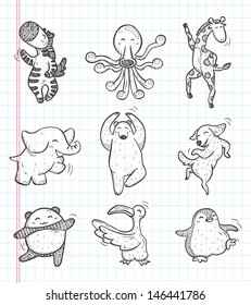 doodle animal dance icons