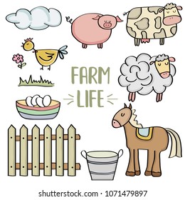 doodle animal farm set, vector eps 10