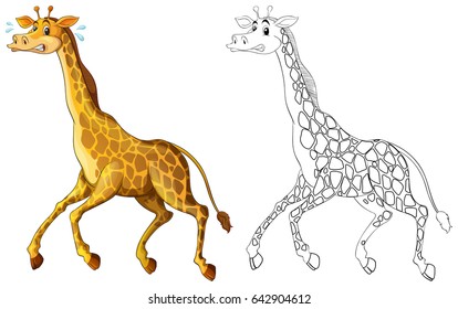 Doodle animal for giraffe running illustration
