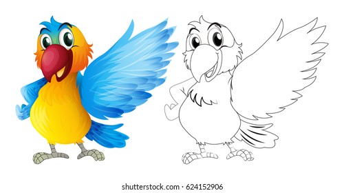 Animal de Doodle con ilustración de loro de macao