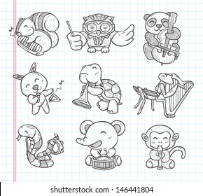 doodle animal music band icons