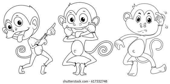 Doodle animal for three monkeys illustration - Shutterstock ID 617332748