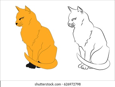 Doodle animals the cat drawn by hand. Vector illustration