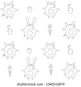 Doodle animals: hare, piglet, and bear