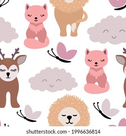 Doodle animals seamless pattern isolated. Cartoon vector stock illustration. EPS 10