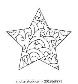 Doodle anti-stress Vector illustrarion. Coloring pages for adults and older children. A hand-drawn five-pointed star.