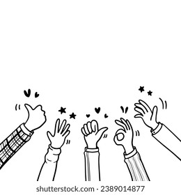 Doodle applause gestures of hands up or hands clapping. congratulation business theme in vector