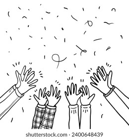 Doodle applause gestures of hands up or hands clapping. congratulation business theme in vector