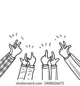 Doodle applause gestures of hands up or hands clapping. congratulation business theme in vector