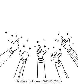 Doodle applause gestures of hands up or hands clapping. congratulation business theme in vector