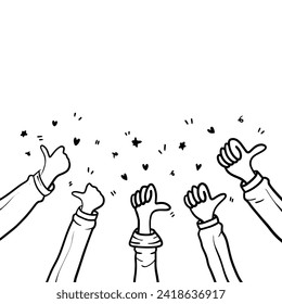 Doodle applause gestures of hands up or hands clapping. congratulation business theme in vector